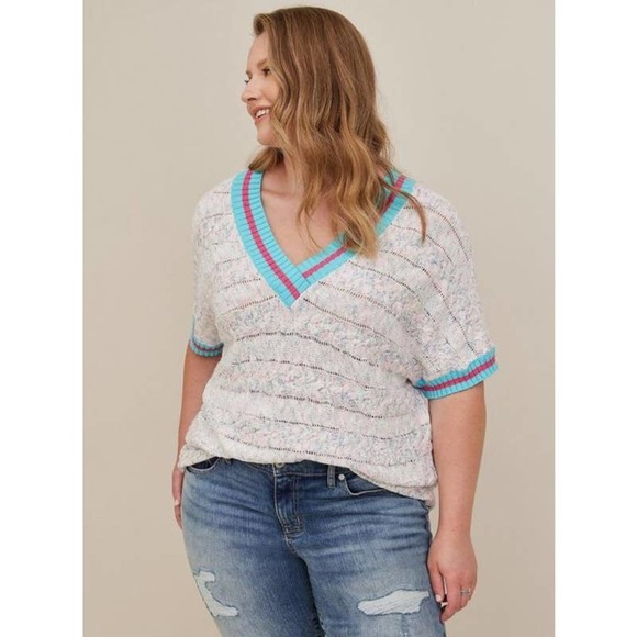 Torrid White and Blue Striped Blouse - Picture 1 of 10